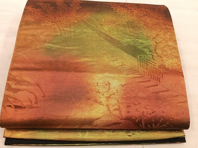 平和屋着物◎西陣 松本明作 六通柄袋帯 石庭文 引箔 証紙付き 正絹 逸品 BAAX4207mz