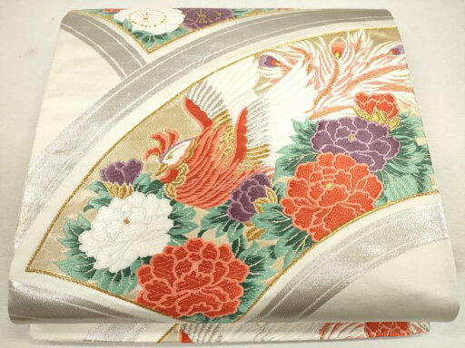 平和屋着物◎六通柄袋帯 唐織 花鳥文 金銀糸 正絹 逸品 CAAU8499ft 平和屋着物◎六通柄袋帯 唐織 花鳥文 金銀糸 正絹 逸品 CAAU8499ft