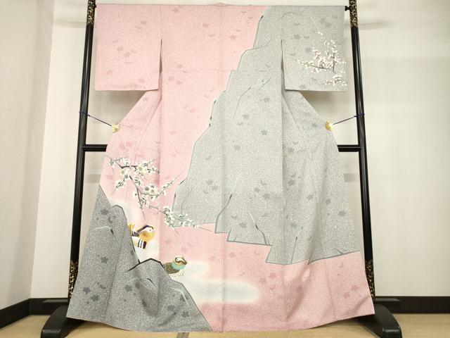 平和屋着物●人間国宝　羽田登喜男　TOKIOetTOKI　訪問着　鴛鴦花文　暈し染め　金銀彩　正絹　逸品　AABF8169ck