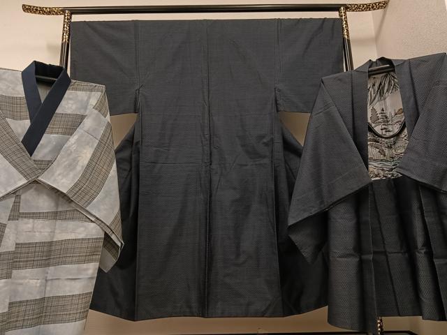 平和屋着物●男性 本場大島紬 アンサンブル 長襦袢(袷)セット 正絹 逸品 AAAR7621ph