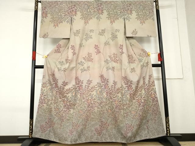 平和屋着物●訪問着 枝葉文 暈し染め 金彩 正絹 逸品 AABE8652cs