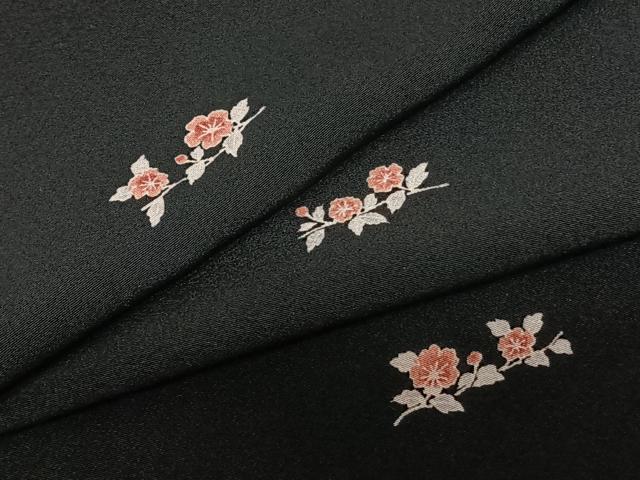 平和屋着物●上質な小紋　枝花文　黒地　正絹　逸品　AABF0629fy