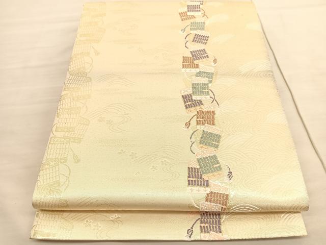 平和屋着物◎六通柄袋帯　唐織　鎧縅立波文　金糸　正絹　逸品　BAAV3744hv
