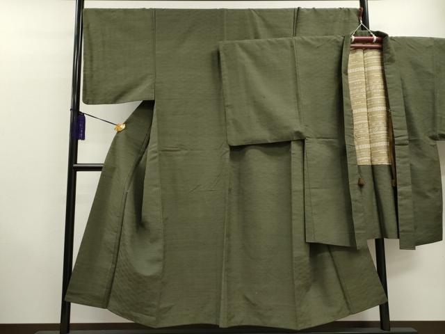平和屋着物●男性 紬 アンサンブル 岩井茶色 正絹 逸品 CAAO6460dy