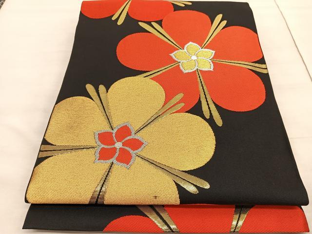 平和屋着物◎六通柄　本袋帯　唐織　千代錦　舞花文　黒地　金銀糸　正絹　逸品　BAAV3778hv