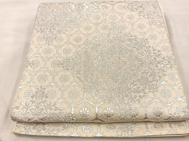 平和屋着物◎六通柄袋帯　亀甲花文　銀糸　やまと誂製　正絹　逸品　BAAU0230mz