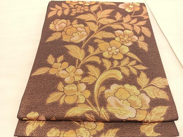 平和屋着物◎六通柄袋帯　枝花文　金糸　正絹　逸品　BAAV3777hv