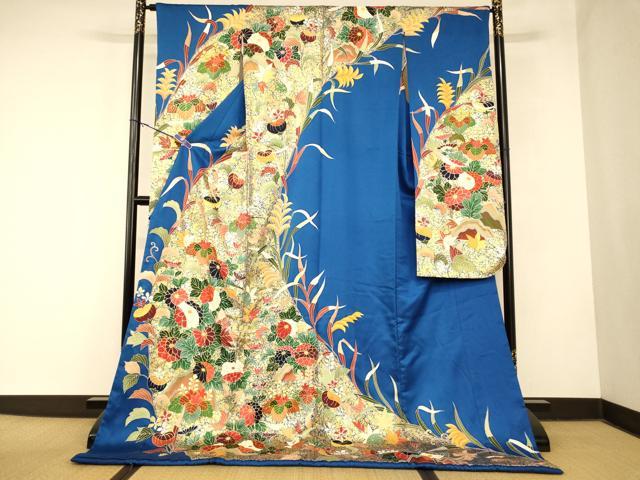■■■　サイズ　■■■ 身丈 185cm（肩から） 裄丈 64cm 袖丈 107cm　縫込み 4cm 袖幅 32cm 前幅 24.5cm 後幅 30cm 着物縫いこみ 内揚げ 0cm 裄 お袖側 約1cm　身頃側 約2cm ■■■　商品詳細　■■■ 【正絹・ふき綿仕立て・比翼仕立て】 状態は接写画像のように衿・左袖前後・衿裏に薄い汚れがございますが その他特に目立ったシミ汚れなどもなく大変良い状態です。 大変上質な逸品になります。 お安く出品致しますので、是非この機会にいかがでしょうか？ ■■■　注意事項　■■■ ■モニター発色の具合により色合いが異なる場合がございます。 ■寸法は多少の誤差が生じる場合がございますのでご了承ください。 ■縫込みの長さが左右非対称の場合は短い部分を記載しております。 左右非対称であってもご返品・お値引き等の保証は出来かねますので、ご了承の上ご購入をお願い致します。 ■シミ等のチェックには注意を払っておりますが、見落としがある場合もございますし、個人の見解も様々ですので神経質な方のご購入はお控えください。 ■箪笥に入っておりました着物や帯なので畳みシワや匂いがあるものもございます。 ■お休みは基本的に土日祝となりますが、その他臨時でお休みする場合がございますのでご了承ください。 ■商品の発送は平日のみの発送となります。 ■夜間と土曜、日曜日はお問い合わせの回答が遅れる場合がございます。 ■当店では、お直し、紋入れ、お手入れ等は承っておりません。 ■生地の状態（ヤケ、経年劣化等）によってはサイズ直しが出来ない場合がございます。 その点もどうかご了承のうえ、ご購入をお願いいたします。 ■弊社で取り扱う商品は一点ものにつき、時期や在庫状況に応じて金額が変更となる場合がございます。 ■検針は行っておりません。予めご了承いただきますようお願いいたします。 ■【洗える着物】と記載のある商品におきましては、商品お届け後に洗濯を行ってしまってからのご返品にはご対応しかねます。 念の為、専門店でのお手入れをお願いいたします。 ■写真に写っている物が全てになります。それ以外の付属品はございませんのでご了承ください。 ■状態に関する写真につきましては、掲載可能な写真枚数に限りがあるため、各箇所につき1枚参考画像を掲載しております。 ■着物のサイズ目安は下記を参考ください↓ ＜女性着物＞　お端折り次第で＋5cm　−1cmが着用可能サイズ 　例）身丈170cmの場合、身長160cm〜175cm ＜男性着物＞　身丈＋約25cm〜27cm程が適応身長 　例）身丈155cmの場合、身長180〜182cm