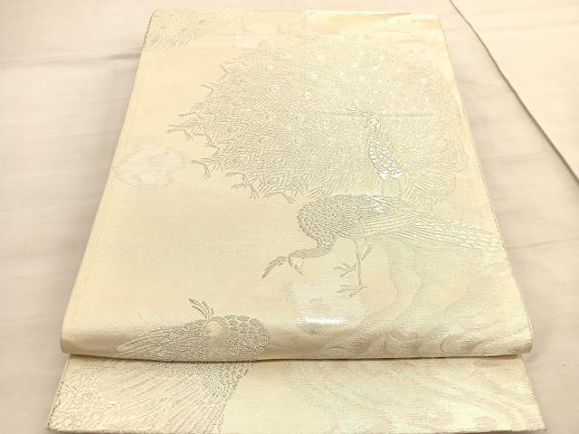 平和屋着物◎六通柄袋帯　唐織　孔雀　銀糸　正絹　逸品　BAAV3802hv