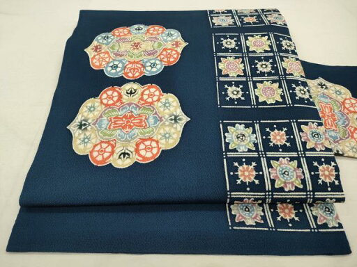 平和屋着物◎九寸名古屋帯 草木手染 型染め 正倉院花文 鬼しぼ縮緬 正絹 逸品 CAAS4252qe 平和屋着物◎九寸名古屋帯 草木手染 型染め 正倉院花文 鬼しぼ縮緬 正絹 逸品 CAAS4252qe