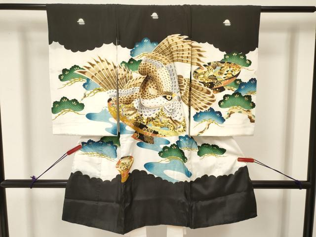 平和屋着物[]お宮参り　男の子　祝着　産着　初着　のしめ　駒刺繍　鷹　鷲　松文　金彩　逸品　DAAR64..