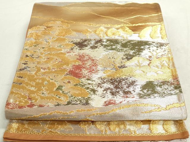 平和屋着物◎六通柄袋帯　風景文　金銀糸　正絹　逸品　DAAT2372qa