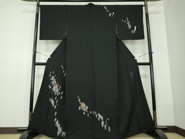 Kimono - 平和屋着物●訪問着　時代まつり　黒地　金彩　正絹　逸品　DAAZ0656ps