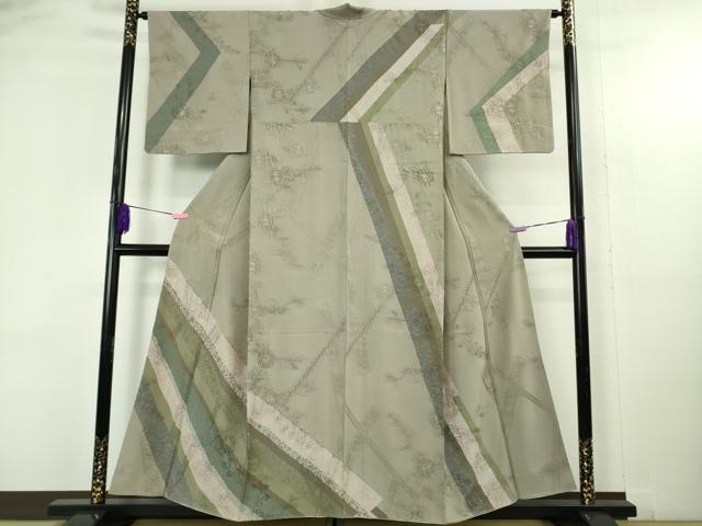 平和屋着物●極上　中国三大刺繍　スワトウ刺繍　汕頭刺繍　訪問着　草花文　灰汁色地　逸品　DZAB4667kh6