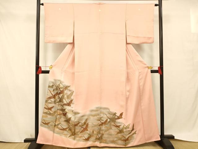 Irotome - 平和屋着物■豪華色留袖　手描き　飛鶴文　金銀彩　正絹　逸品　AAAY7181fw