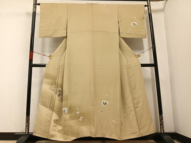 平和屋着物●訪問着　友禅　手描き　陶器花文　暈し染め　正絹　逸品　AABC3361ph