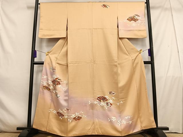 平和屋着物■訪問着　地紙草花文　暈し染め　金銀彩　正絹　逸品　AABE0360oa