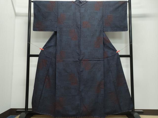 平和屋着物●結城紬　80亀甲　吉祥文　正絹　逸品　CAAX0882vf