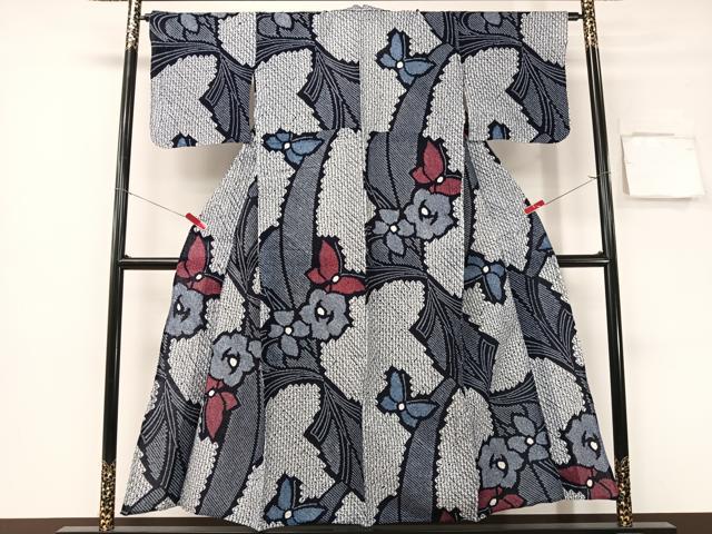 平和屋着物∴夏物 浴衣 有松鳴海絞り 舞蝶花文 綿 逸品 CABG7614vp