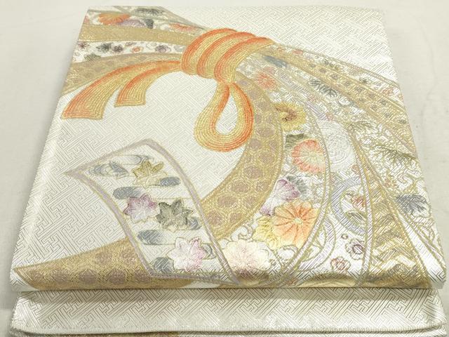 平和屋着物◎太鼓柄袋帯　束ね熨斗花文　金銀彩　正絹　逸品　DAAT2379qa