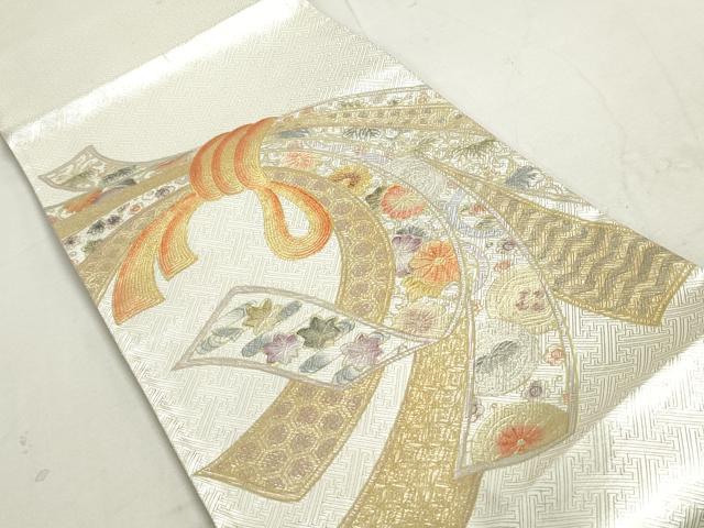 平和屋着物◎太鼓柄袋帯　束ね熨斗花文　金銀彩　正絹　逸品　DAAT2379qa