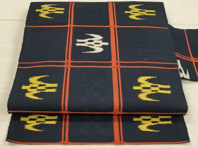 平和屋着物◎八寸名古屋帯　紬地　吉野間道　琉球絣文様　DAAX7036qp