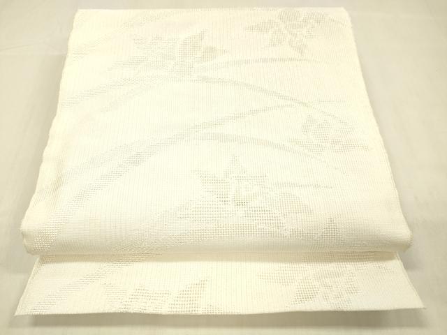 平和屋着物＊夏物　八寸名古屋帯　草花文　生成り色　DABC8121cm