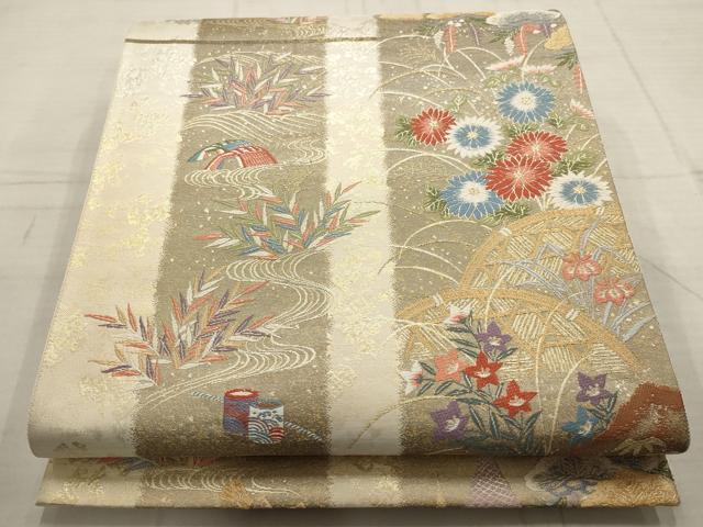 平和屋着物▼六通柄袋帯　みやび砂子文　金銀糸　正絹　逸品　AABC6318wj