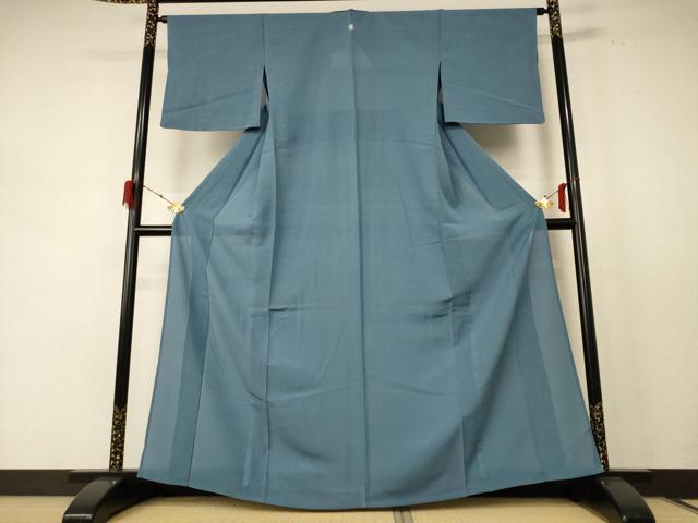 平和屋着物＊夏物　色無地　縦絽　藍鼠色　正絹　逸品　AABE4329jd