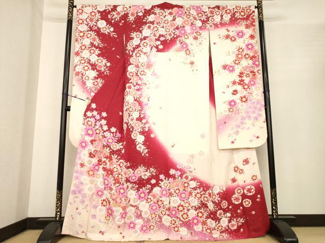 平和屋着物●豪華振袖　駒刺繍　花毬文　暈し染め　銀通し地　正絹　逸品　AABE7748ck