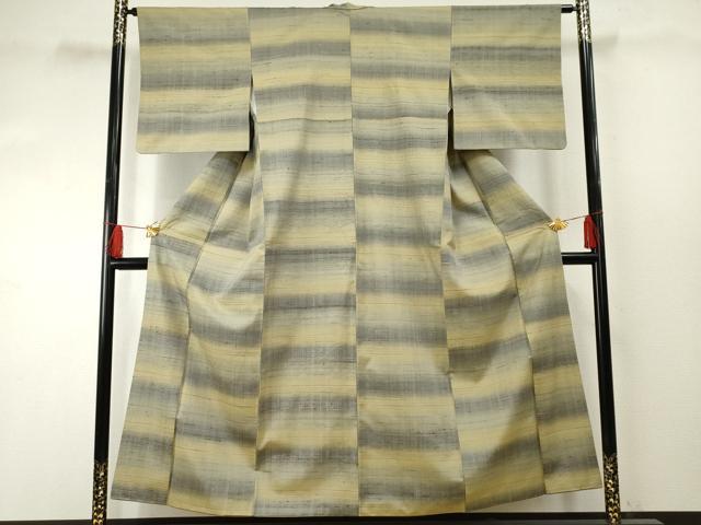 平和屋着物●上質な紬　横段文　正絹　逸品　AABF4266cs