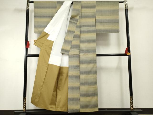平和屋着物●上質な紬　横段文　正絹　逸品　AABF4266cs