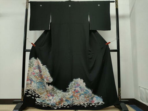 平和屋着物■豪華黒留袖 渡り橋松竹梅花文 暈し染め 金銀彩 正絹 逸品 CAAM9304yc 平和屋着物■豪華黒留袖 渡り橋松竹梅花文 暈し染め 金銀彩 正絹 逸品 CAAM9304yc