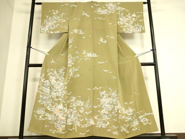 平和屋着物●訪問着 友禅 茶屋辻風景花文 正絹 逸品 DAAO0052az