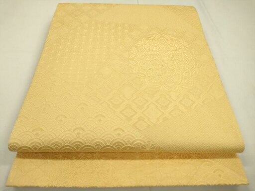 平和屋着物▼全通柄袋帯 流水織 正倉院花文 浅黄色 正絹 逸品 DAAU9100fe 平和屋着物▼全通柄袋帯 流水織 正倉院花文 浅黄色 正絹 逸品 DAAU9100fe