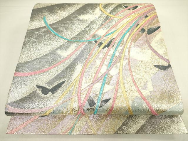 平和屋着物◎六通柄袋帯　舞蝶文　金銀糸　正絹　逸品　DAAX1810op