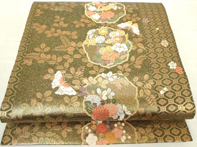 乐天商城 - 平和屋着物▼佐賀錦　六通柄袋帯　舞蝶花文　金糸　正絹　逸品　DABC3229az