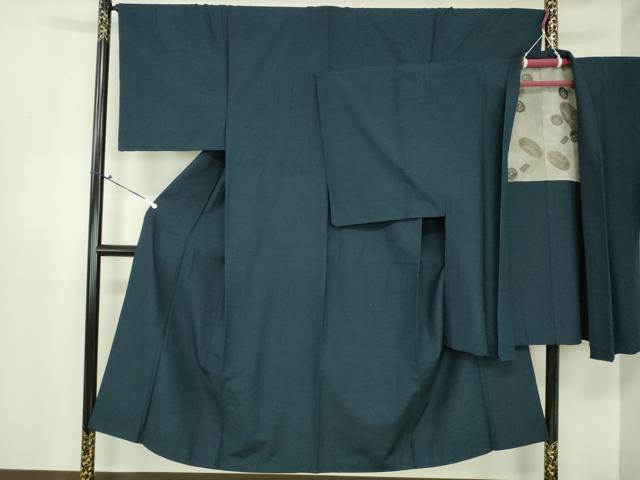 平和屋着物■男性 紬 アンサンブル 留紺色 正絹 逸品 DAAM9807cm