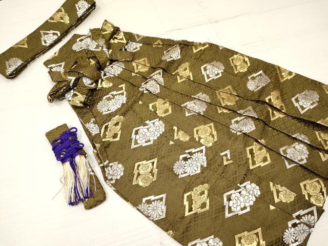 平和屋着物[]七五三　男の子　行灯袴・小物セット　松皮菱梅松花文　金銀糸　DABA3544ma
