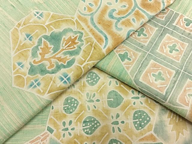 平和屋着物▽上質な紬　単衣　切嵌花文　正絹　逸品　AAAV2578fy