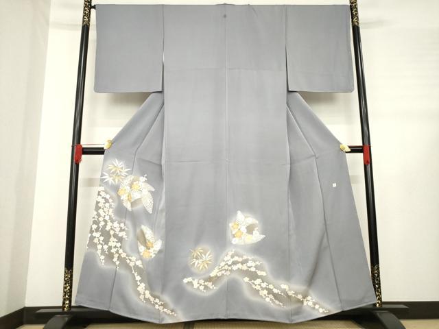 平和屋着物●訪問着　作家物　駒刺繍　松竹梅　暈し染め　金彩　正絹　逸品　未使用　AABE0310ck