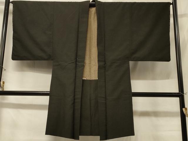 平和屋着物＃男性　長羽織　海松茶色　正絹　逸品　CABD7649in