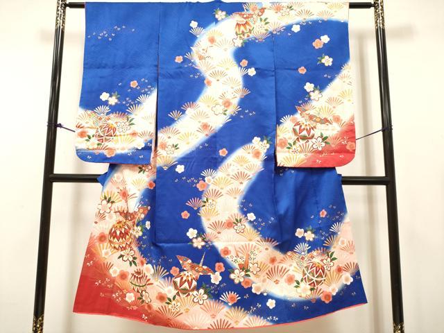 平和屋着物[]七五三　女の子　7歳　祝着　四つ身　花鞠文　折り鶴　暈し染め　金彩　逸品　DABH5459ea