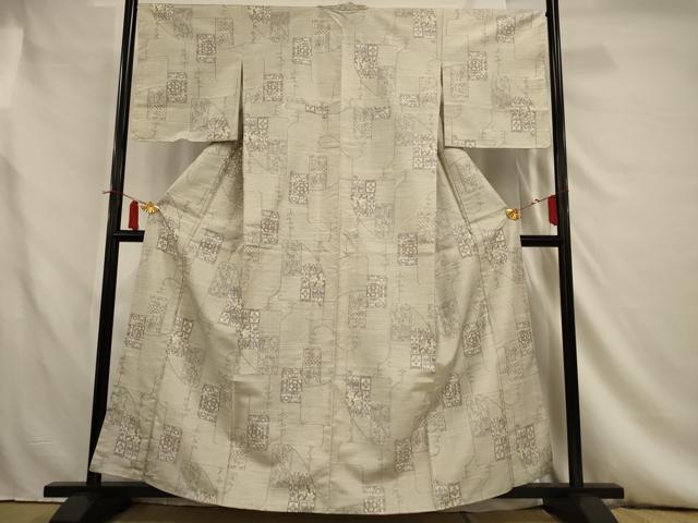 平和屋着物■上質な紬　色紙花文　反端付き　正絹　逸品　AAAT4022jd