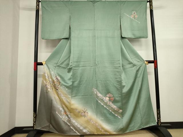 平和屋着物▼訪問着　螺鈿　草花文　暈し染め　金銀彩　正絹　逸品　AAAX8435ck