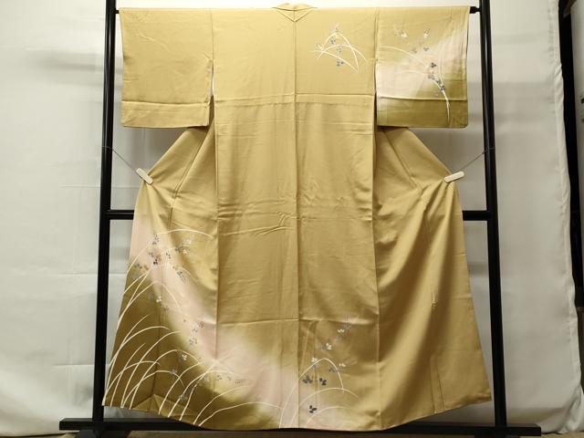 平和屋着物■訪問着 駒刺繍 枝葉文 暈し染め 金彩 正絹 逸品 CAAO9774oy