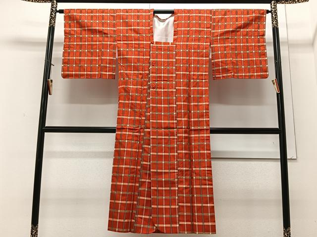 平和屋着物＃道行コート 単衣 格子柄 ロング丈 正絹 逸品 CAAV5830id