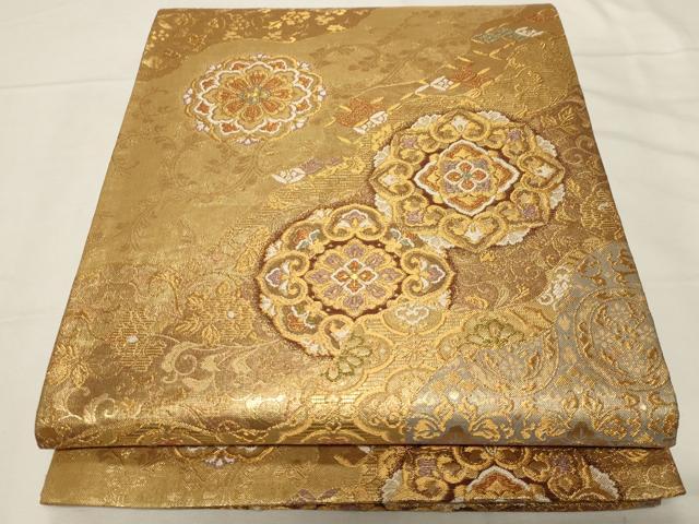 平和屋着物▼六通柄袋帯　正倉院花文　金糸　正絹　逸品　CAAZ6632dy