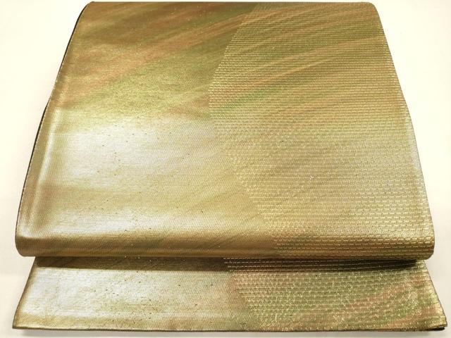 平和屋着物◎六通柄袋帯　瀬戸嵐山作　よろけ縞　金糸　正絹　逸品　DAAM0827bc