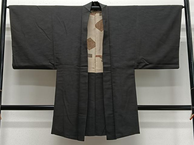 平和屋着物∞男性　長羽織　紬地　霞文　正絹　逸品　CABD4676ua